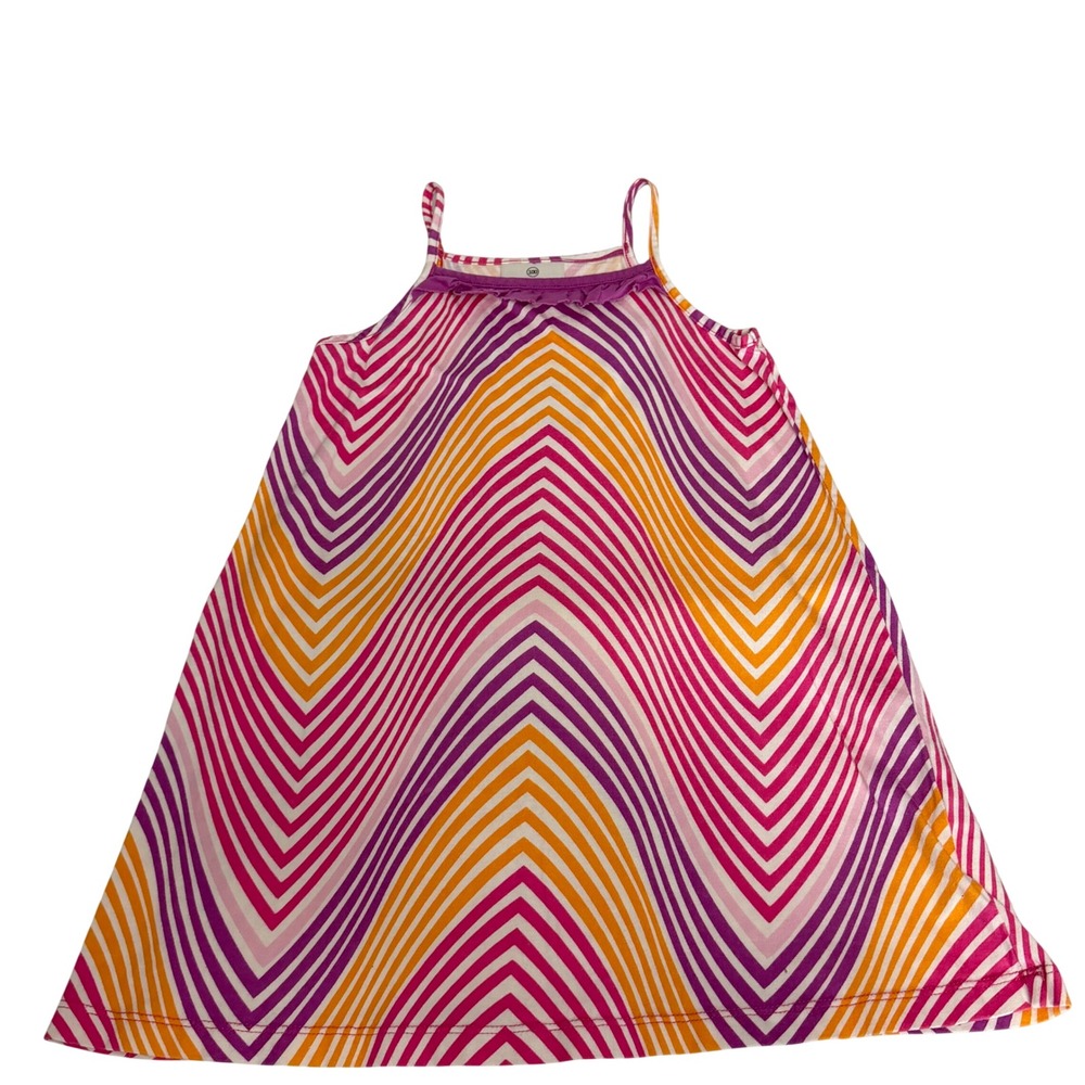 Hanna Andersson Girls Size 100 4T Pink Orange Chevron Cotton Ruffle Sundress